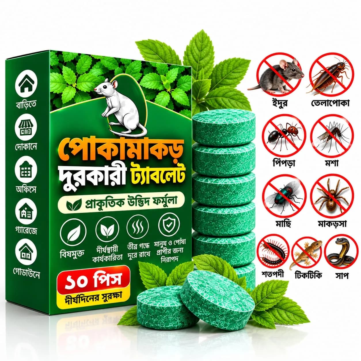 Rodent & Pest Repellent Tablets – Rat, Cockroach & Insect Repellent | 10 Pieces